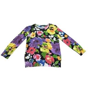 Lauren Ralph Lauren Sweater Lightweight Floral Fairy Top Black & Purple Size XS